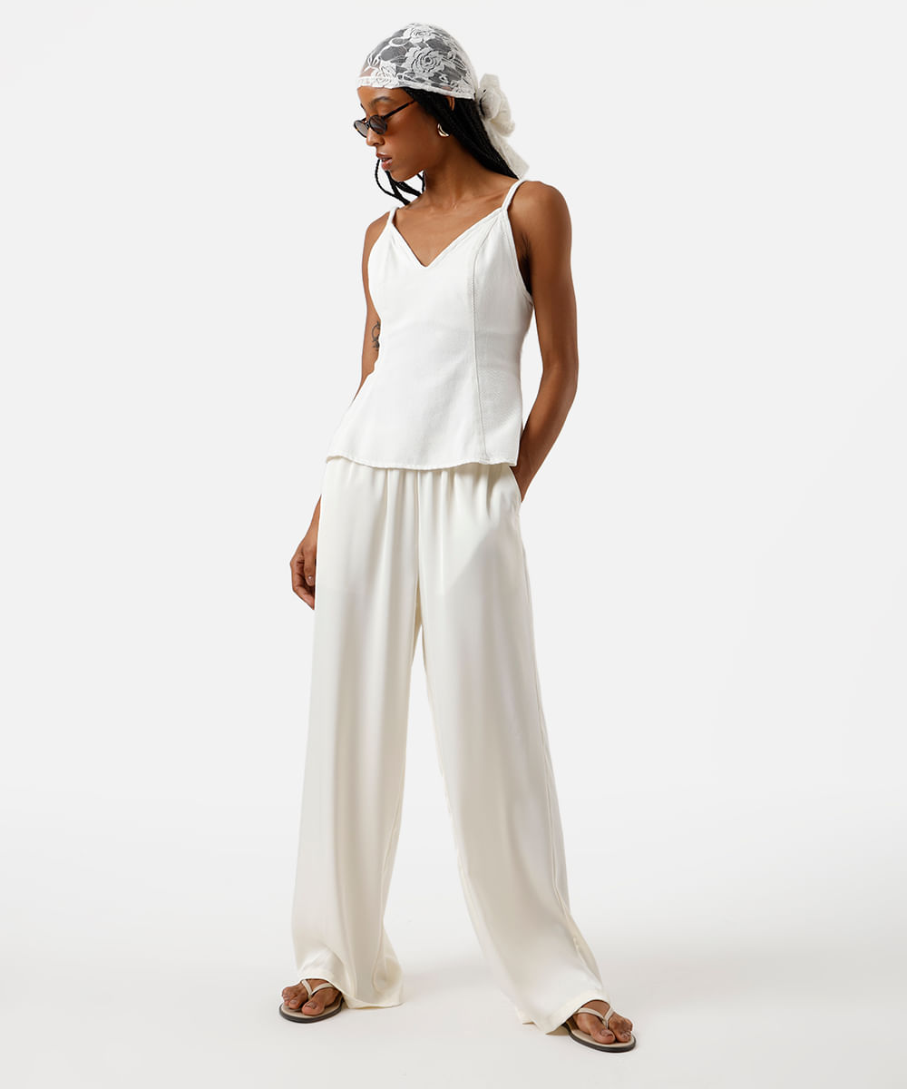blusa peplum feminina alça fina de sarja off white