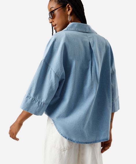 camisa feminina jeans oversized azul