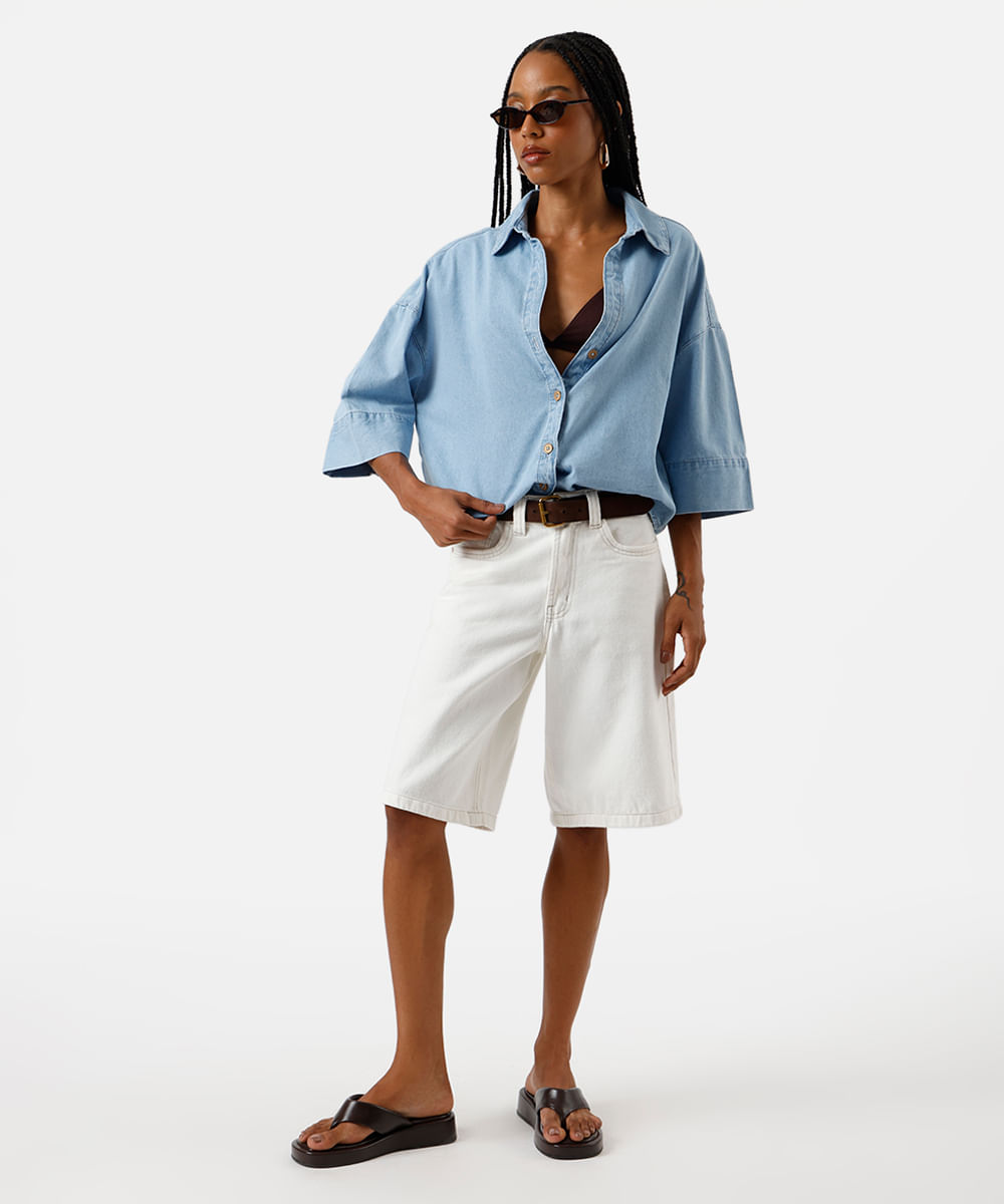 camisa feminina jeans oversized azul