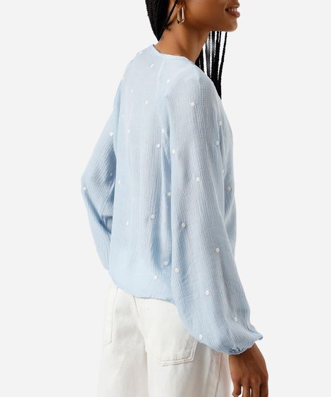 bata feminina com viscose bordado poá azul