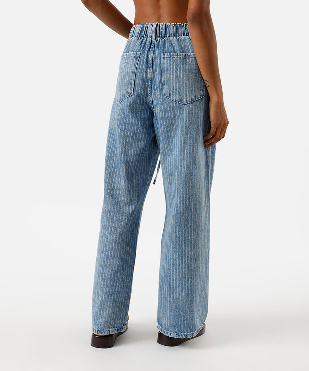 calça wide leg feminina jeans listrada azul
