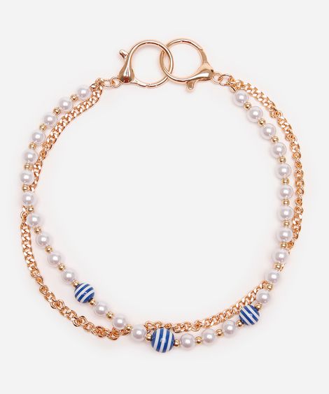 chaveiro bag charm com pérolas e corrente dourado