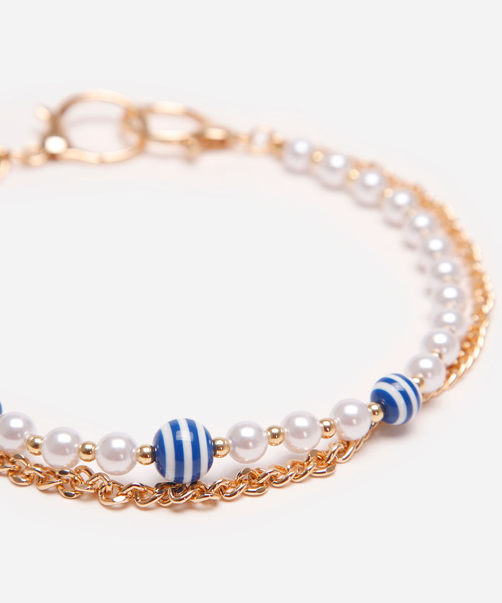 chaveiro bag charm com pérolas e corrente dourado