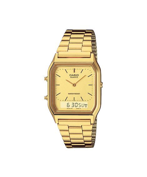 relógio feminino casio analógico digital aq 230ga 9dmq dourado
