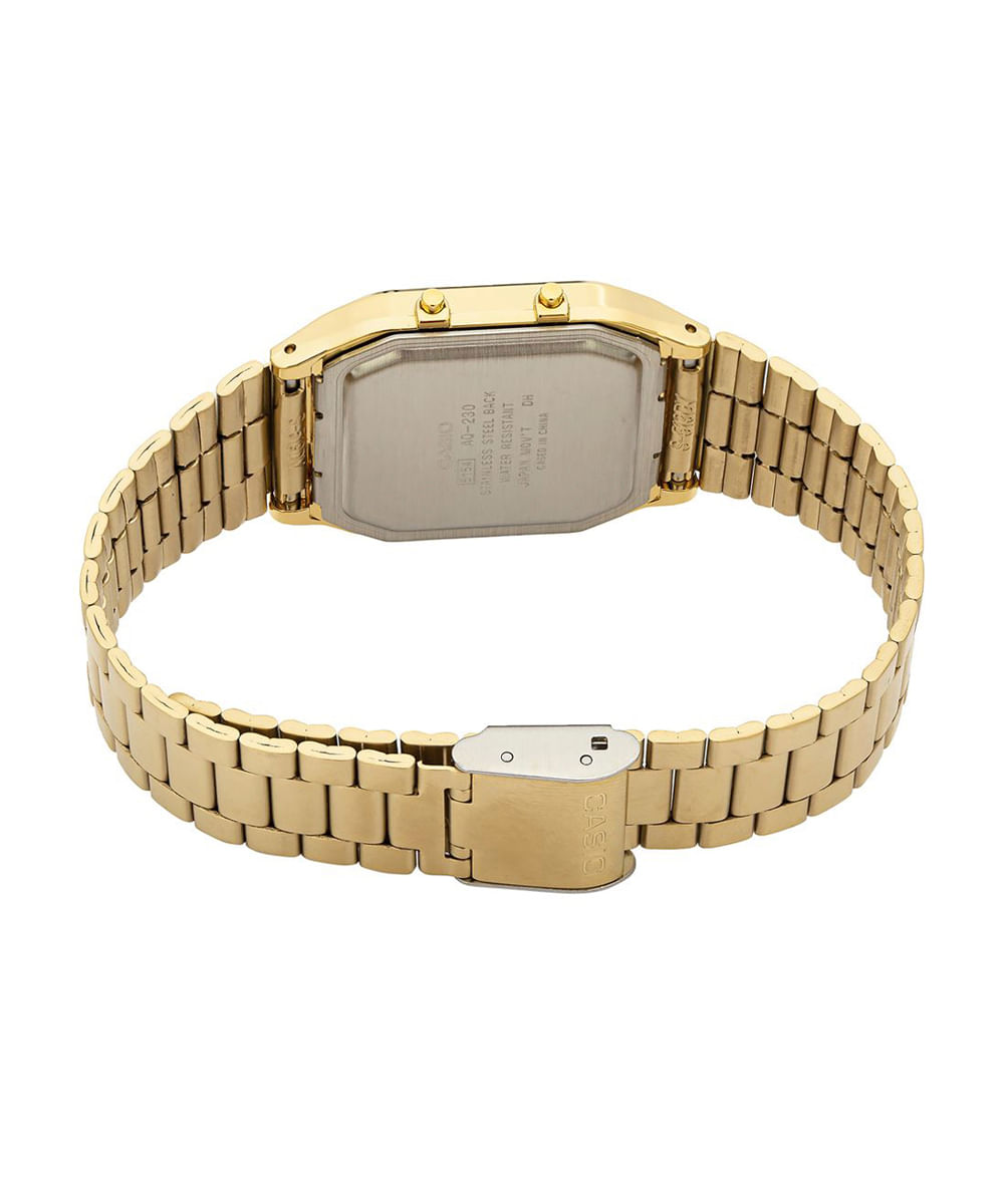 relógio feminino casio analógico digital aq 230ga 9dmq dourado
