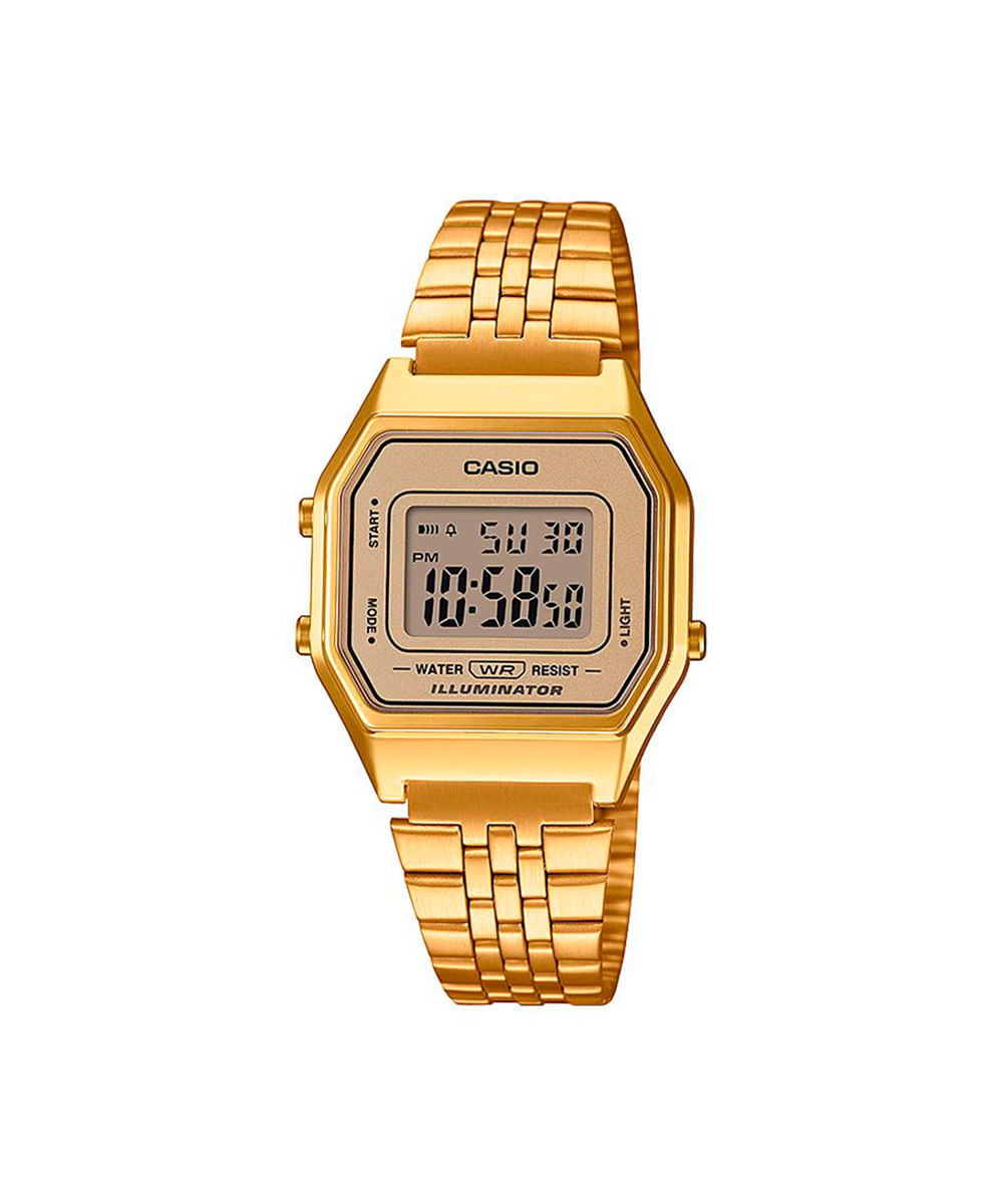 relógio feminino casio digital la680wga 9df dourado