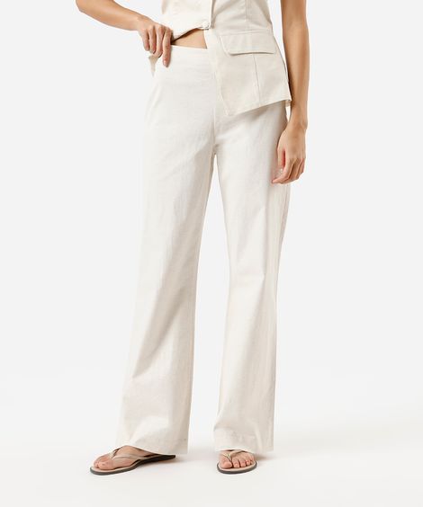 calça flare feminina com linho bege