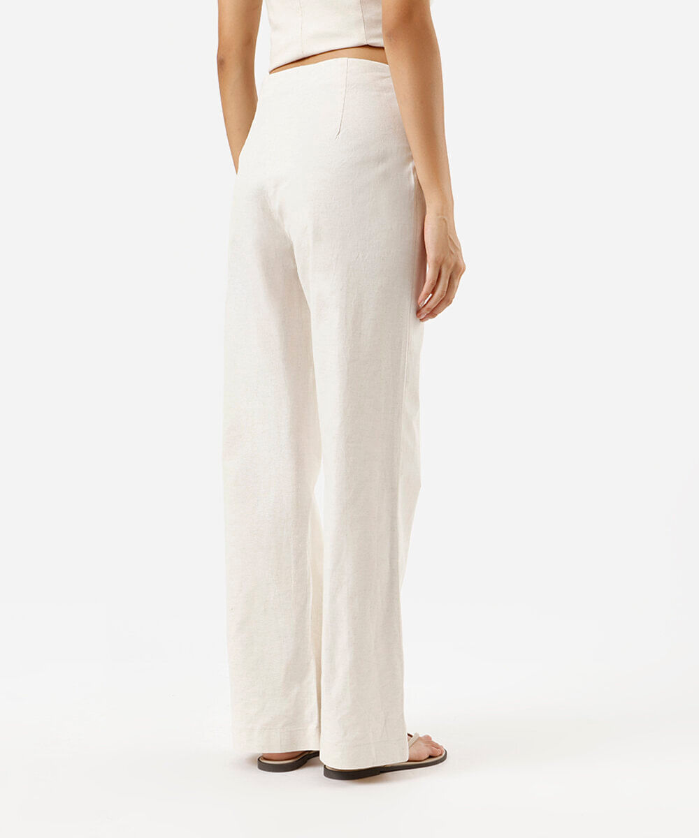 calça flare feminina com linho bege