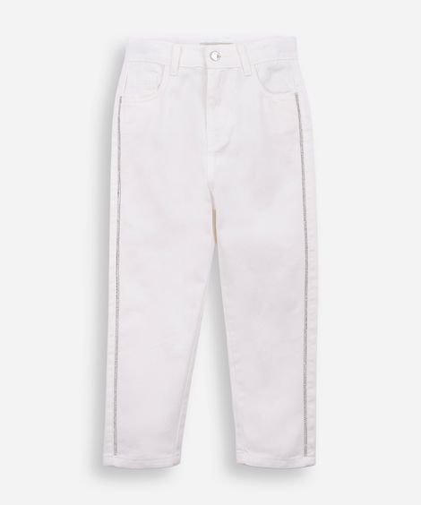 calça mom infantil de sarja com brilhos - off white