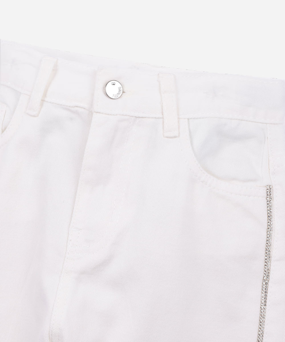 calça mom infantil de sarja com brilhos - off white