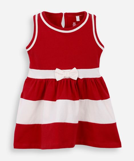 vestido infantil de algodão com recortes e laço vermelho