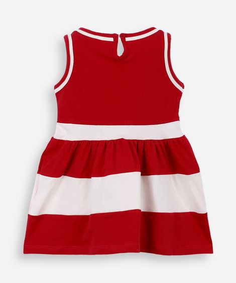 vestido infantil de algodão com recortes e laço vermelho