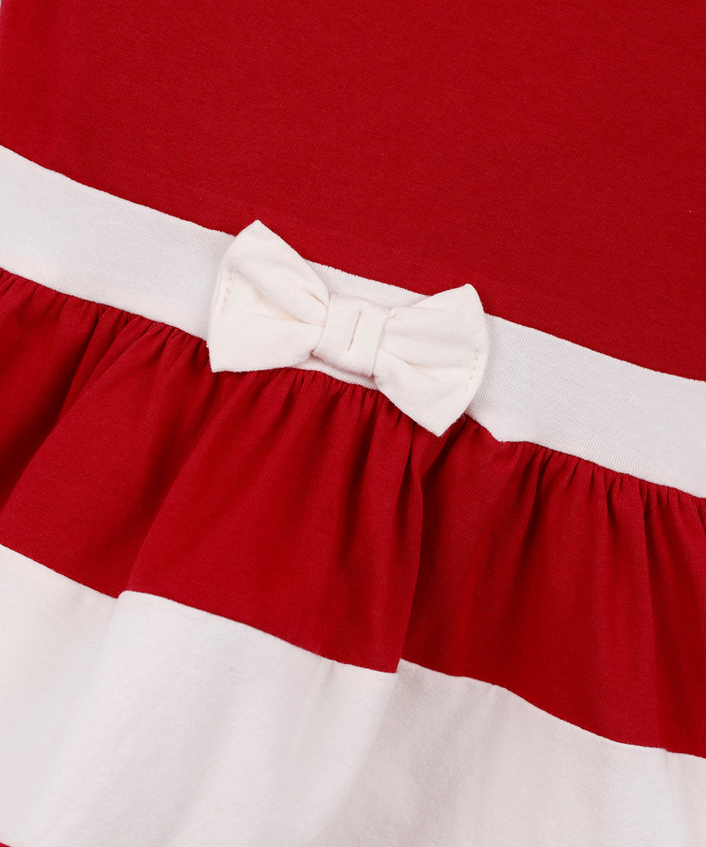 vestido infantil de algodão com recortes e laço vermelho