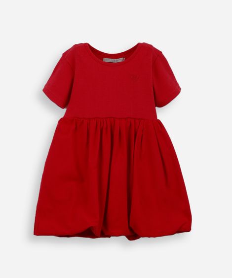 vestido balonê infantil de algodão bordado coração vermelho