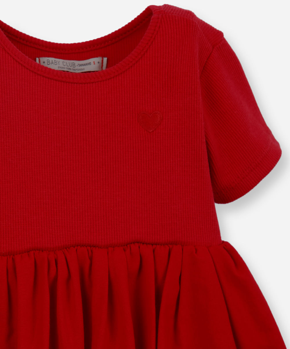 vestido balonê infantil de algodão bordado coração vermelho