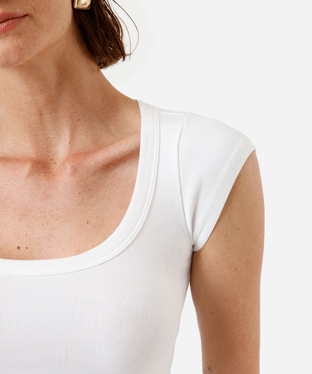 blusa baby look feminina de algodão canelada básica off white