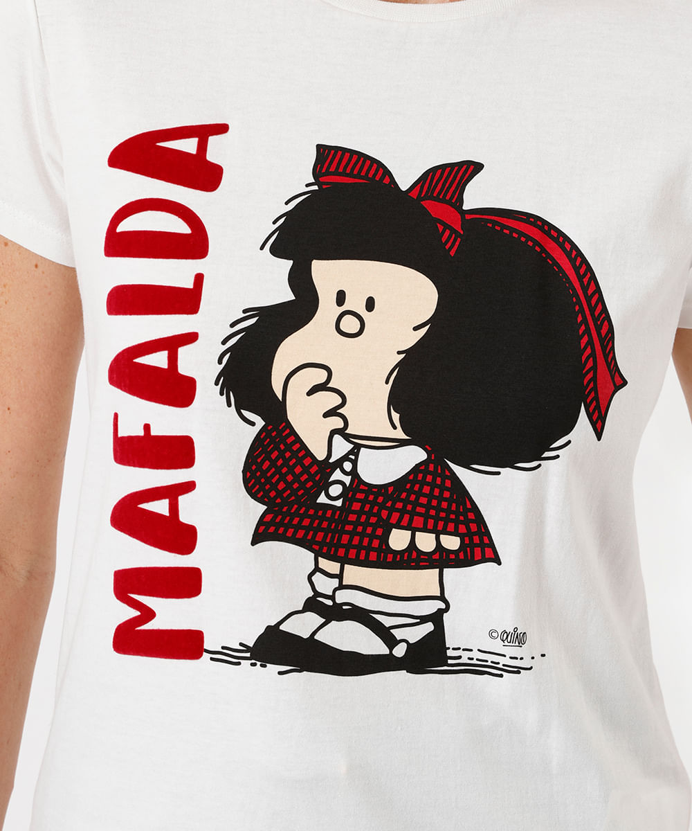 camiseta feminina de algodão mafalda texturizada off white