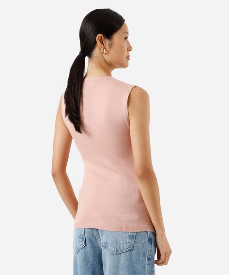 regata feminina de tricot com botões rosa