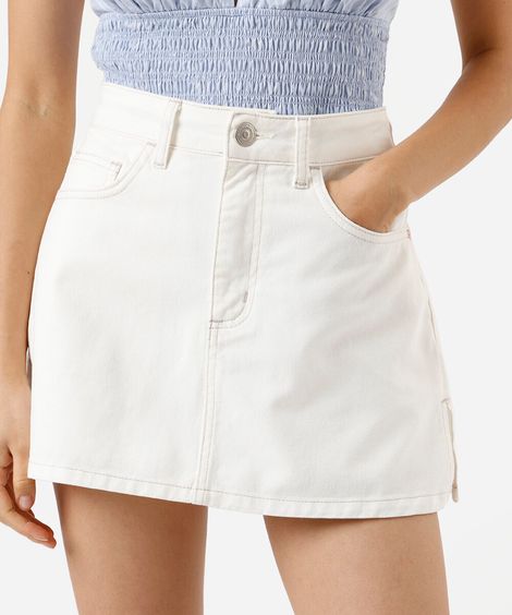 short saia feminino de sarja com fendas off white