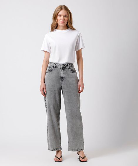 calça reta copenhagen petit feminina jeans mindset cinza