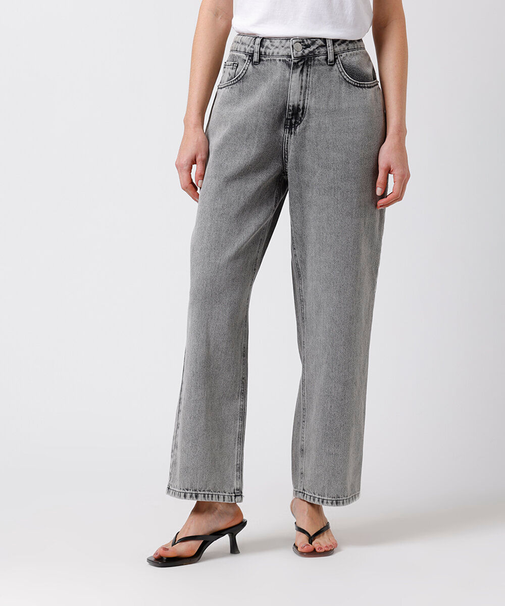 calça reta copenhagen petit feminina jeans mindset cinza