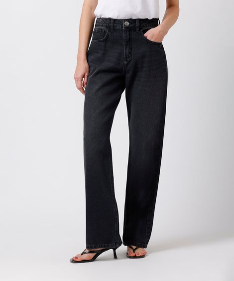 calça jeans reta copenhagen cintura alta mindset preta