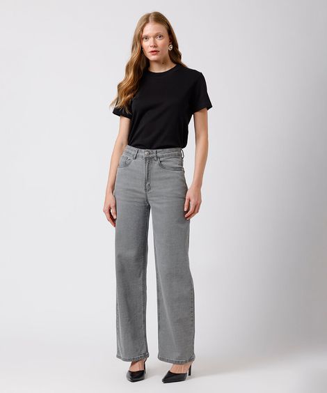 calça reta new york feminina jeans mindset cinza