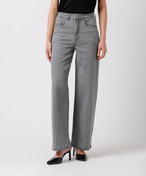 calça reta new york feminina jeans mindset cinza