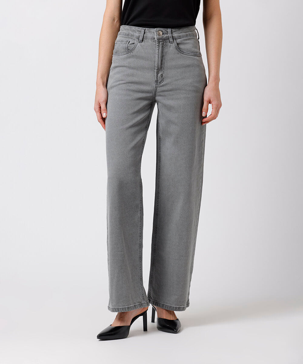 calça reta new york feminina jeans mindset cinza