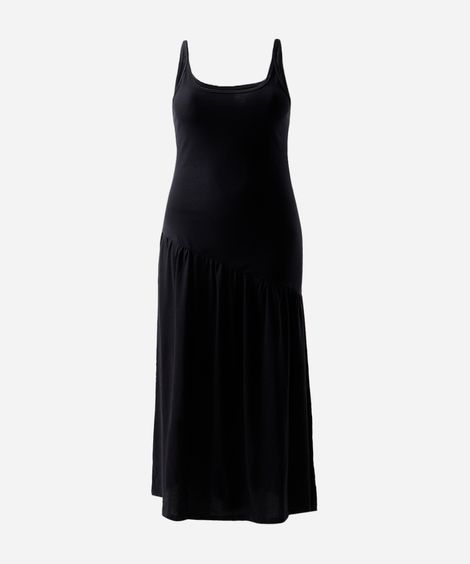 vestido longo feminino assimétrico canelado mindset plus size preto