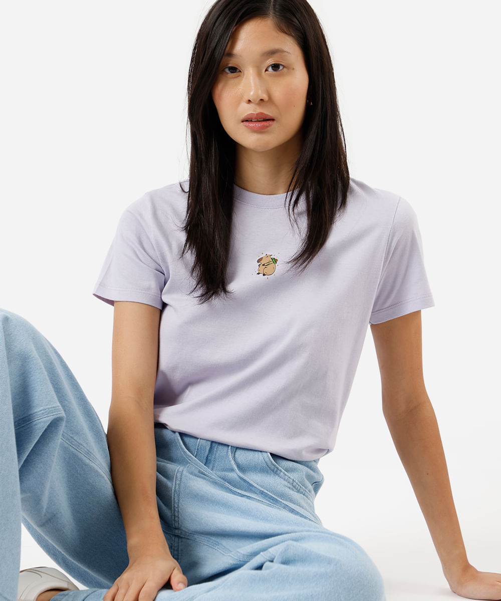 camiseta feminina de algodão capivara lilás