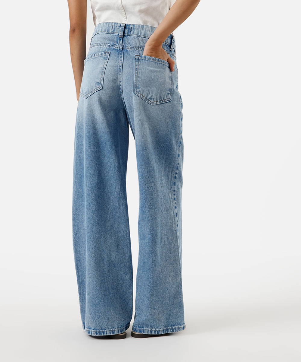 calça wide leg feminina jeans cintura baixa azul