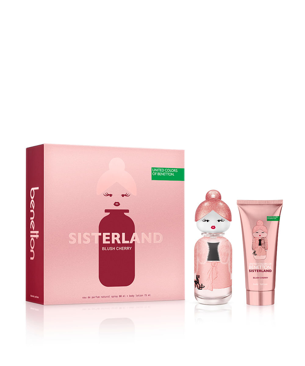 kit perfume feminino benetton united colors sisterland blush cherry eau de parfum 80ml e creme corporal 75ml