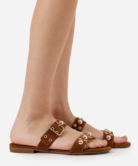 rasteirinha com tachas texturizada oneself marrom