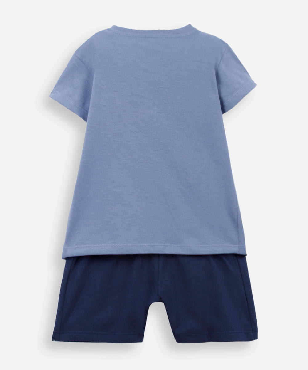 conjunto curto infantil de algodão mickey e pluto azul