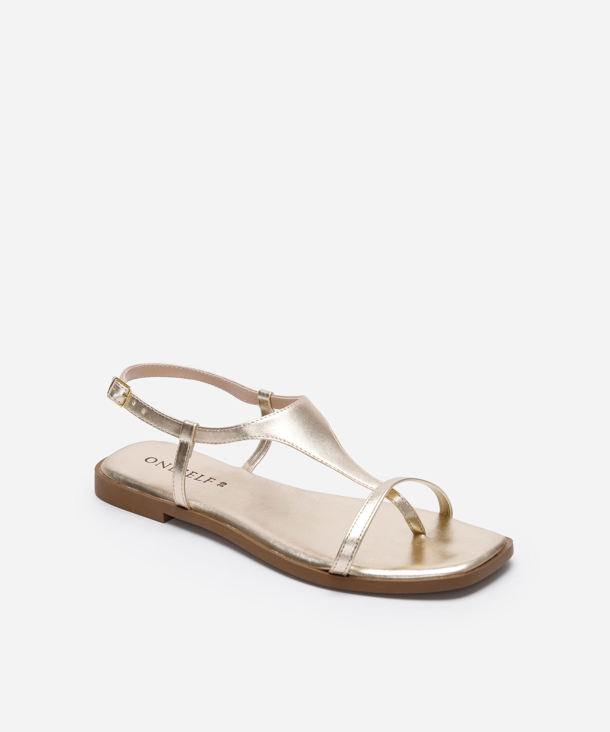 rasteirinha bico quadrado tiras finas oneself dourada