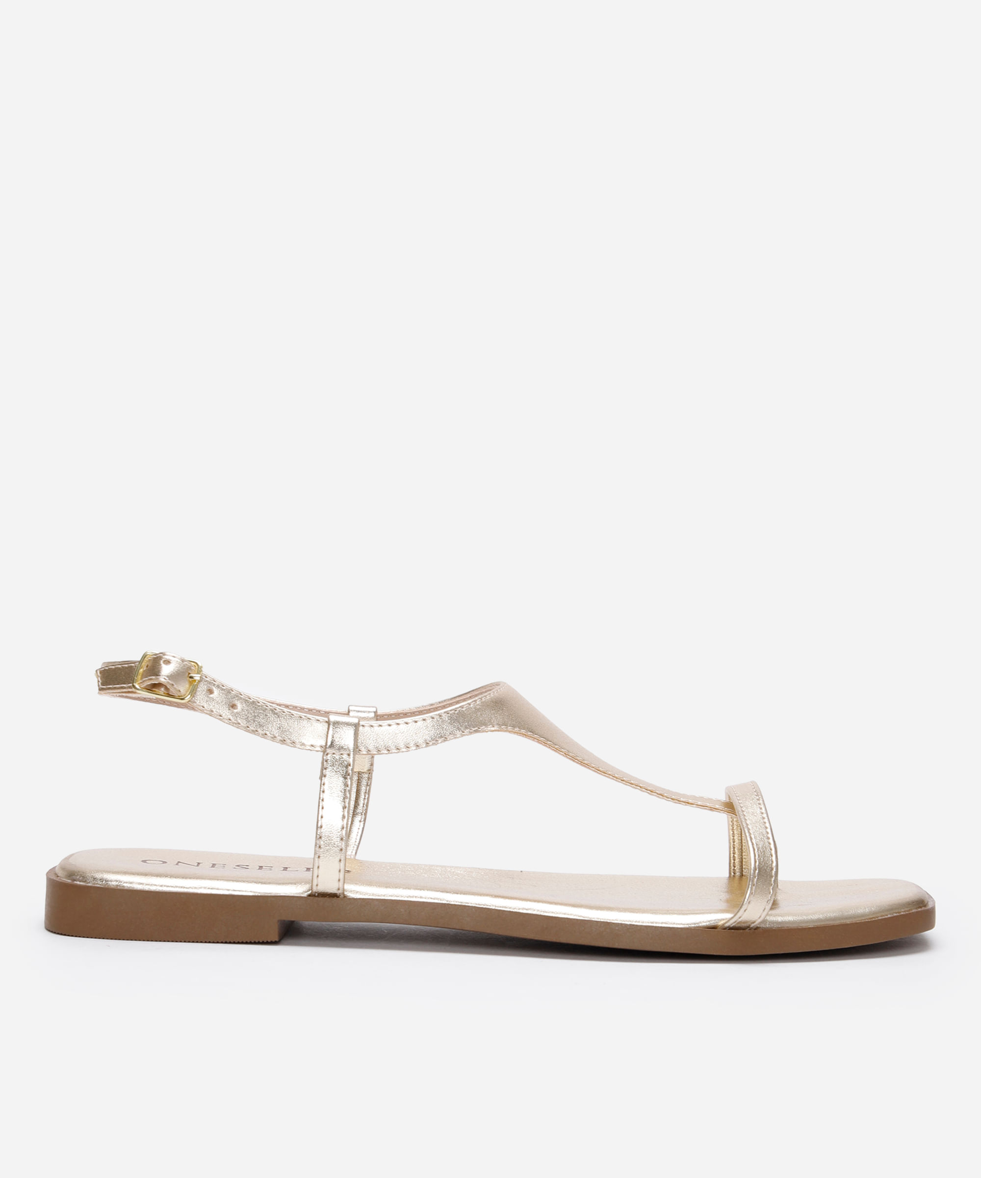 rasteirinha bico quadrado tiras finas oneself dourada