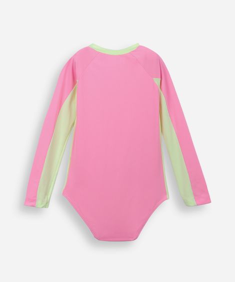 maiô infantil com recortes manga longa rosa