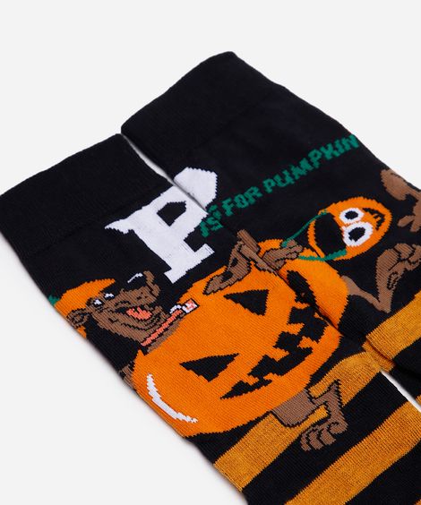 meia cano alto halloween listrada colorida