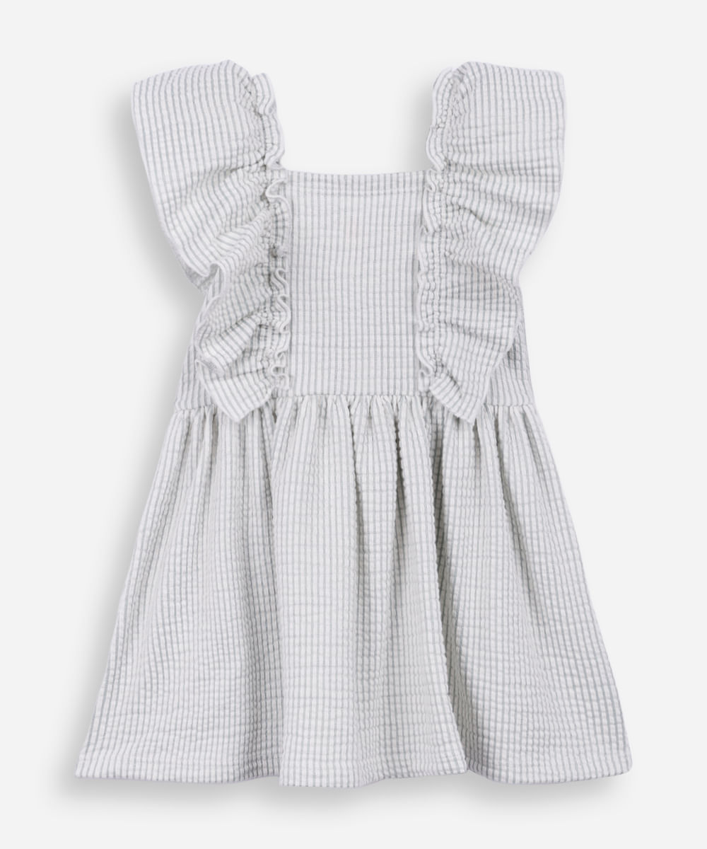 vestido infantil com algodão listrado texturizado verde