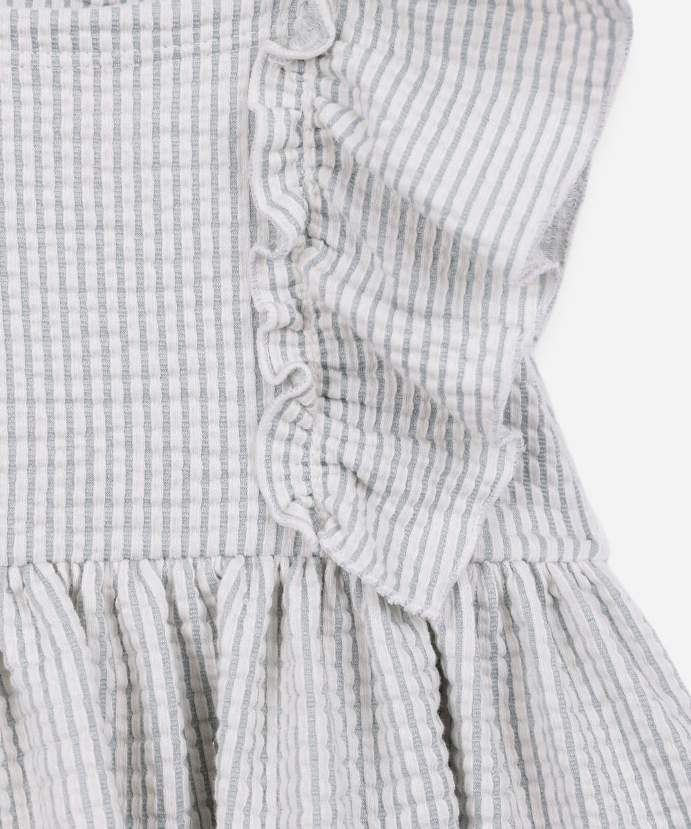 vestido infantil com algodão listrado texturizado verde