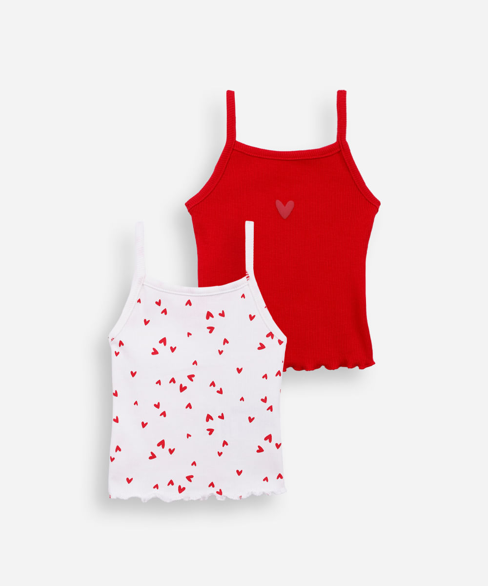 kit de 2 regatas infantis de algodão estampado colorido