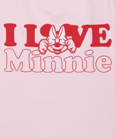 camiseta infantil de algodão minnie com listras rosa