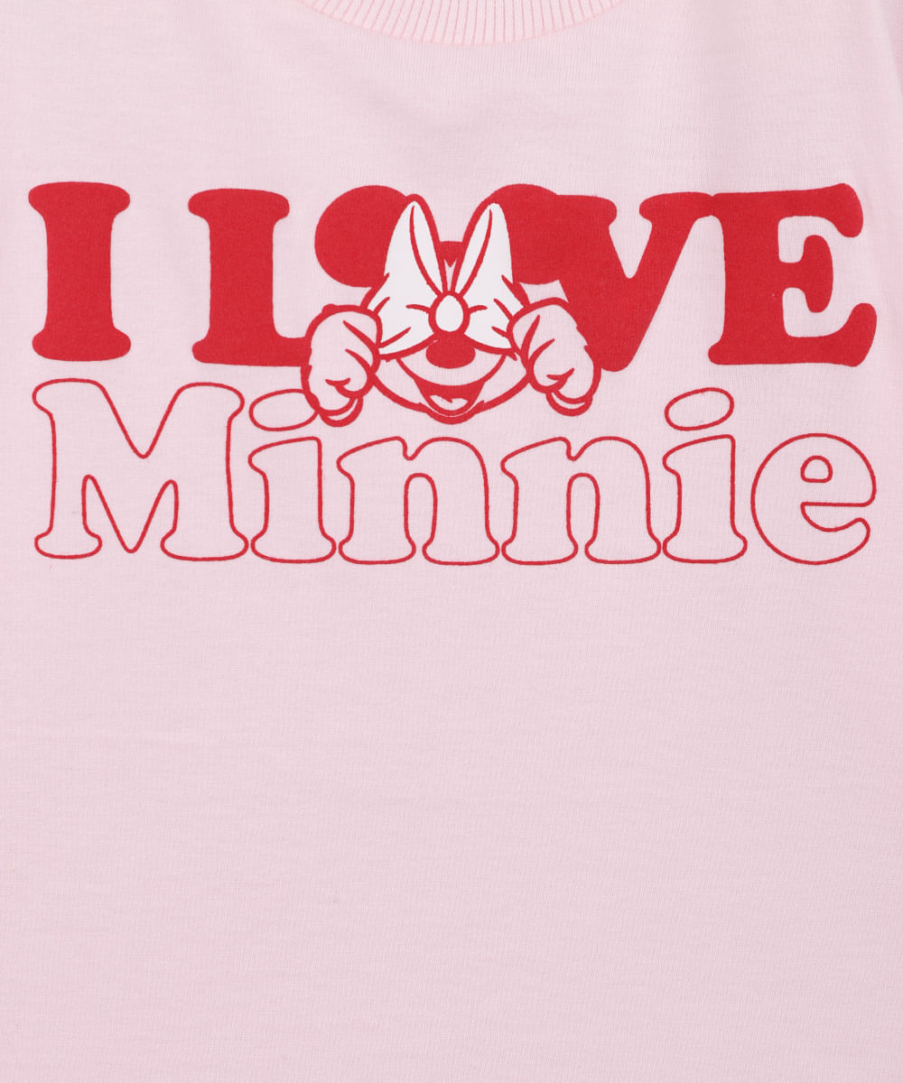 camiseta infantil de algodão minnie com listras rosa