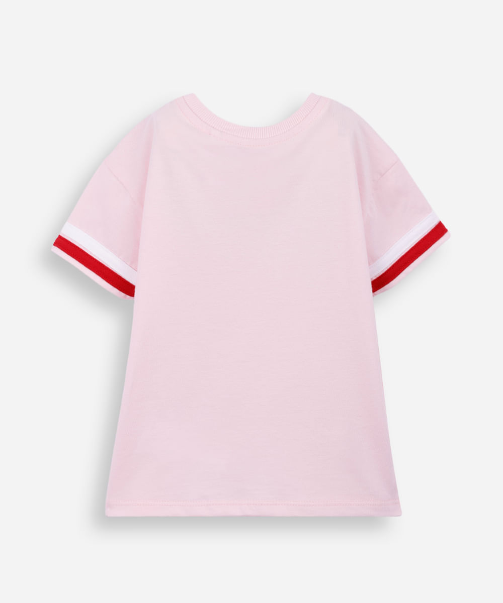 camiseta infantil de algodão minnie com listras rosa