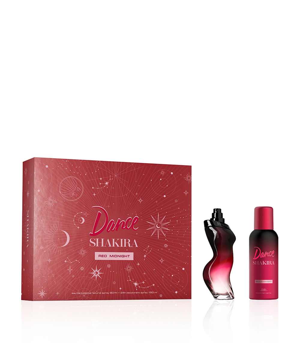 kit perfume feminino shakira dance red midnight eau de toilette 80ml e desodorante spray 24h 150ml