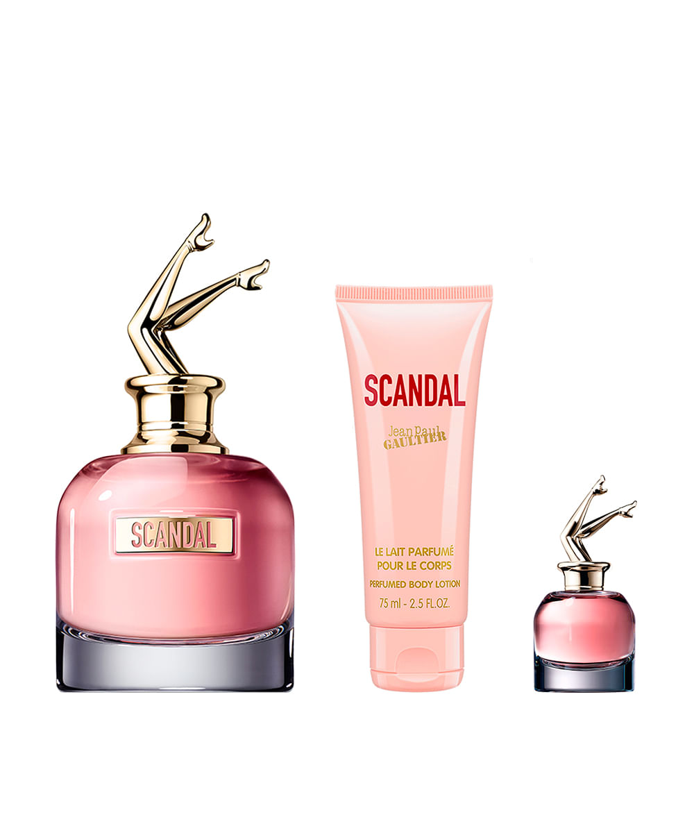 kit perfume feminino jean paul gaultier scandal eau de parfum 6ml e 80ml creme corporal perfumed 75ml