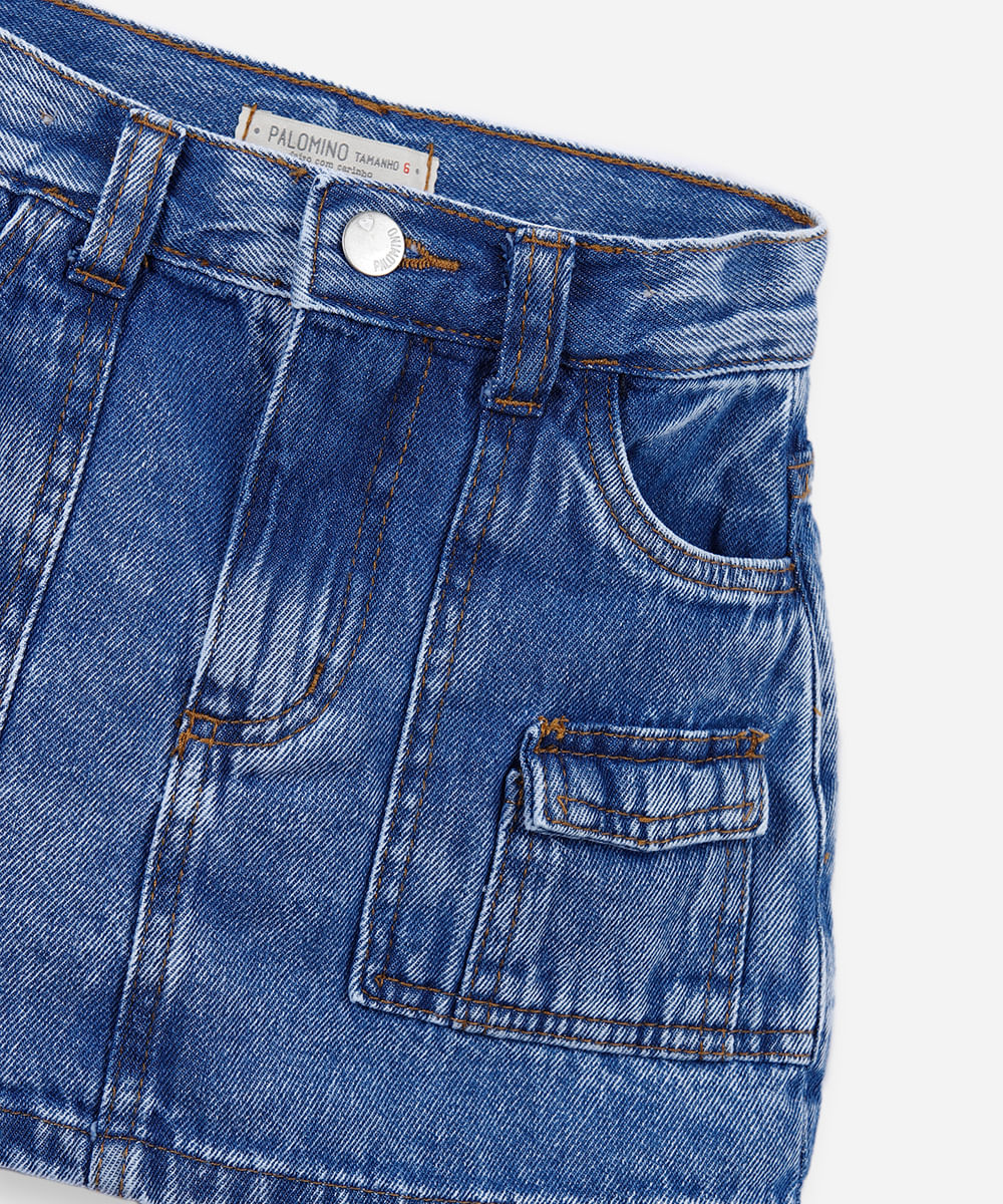 shorts saia infantil jeans azul