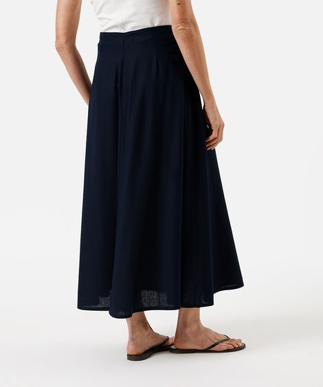 saia midi feminina com linho azul