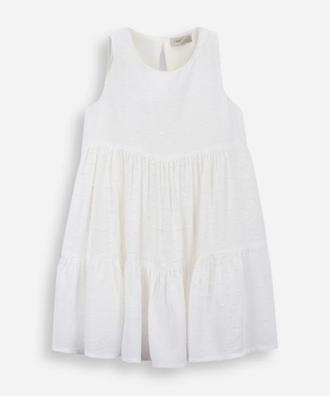 vestido infantil de viscose com recortes texturizado off white